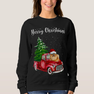 Sudadera Pomerania montando Camión Rojo Merry Christmas Dog