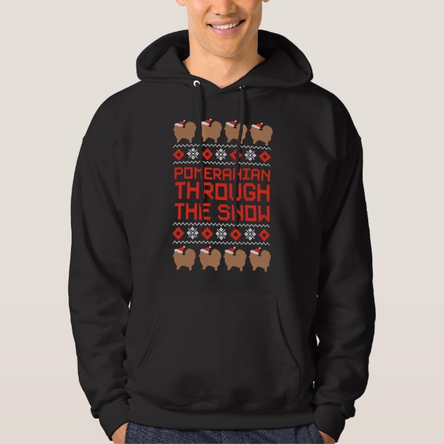 Sudadera Pomeranian A Través De La Nieve Red Funny Computer (Anverso)