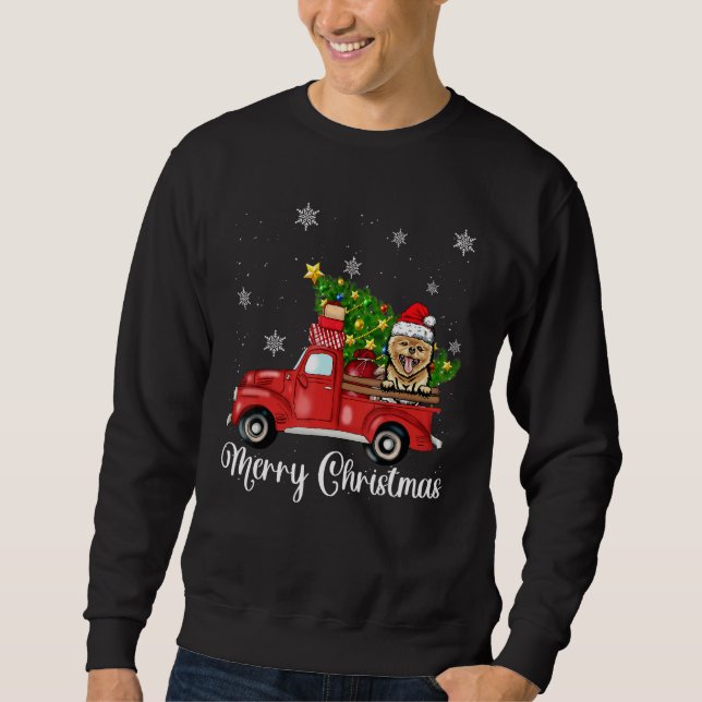 Sudadera Pomeranian Dog Riding Red Truck Christmas Tree Xma (Anverso)