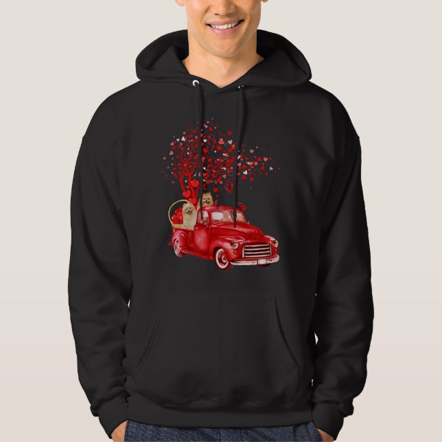 Sudadera Pomeranian Riding Red Truck Valentine Butterfly He (Anverso)