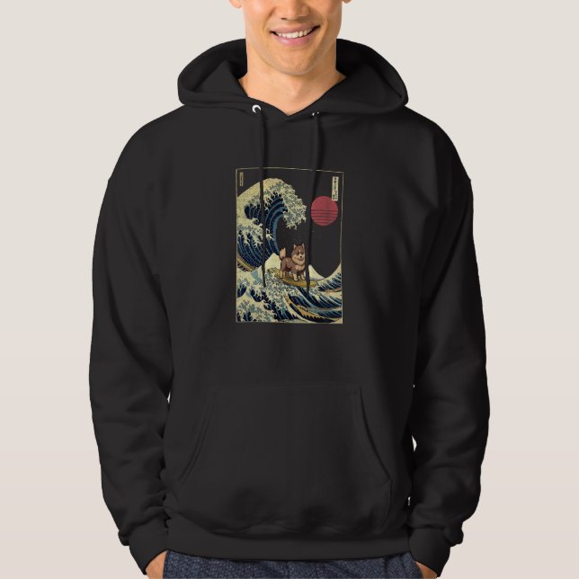 Sudadera Pomsky Ola Japonesa Kanagawa Perro de Surf (Anverso)