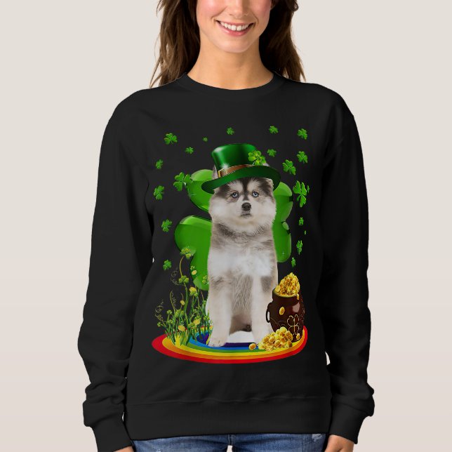 Sudadera Pomsky St Patricks Day Lover Irish Shamrock Dog Lo (Anverso)