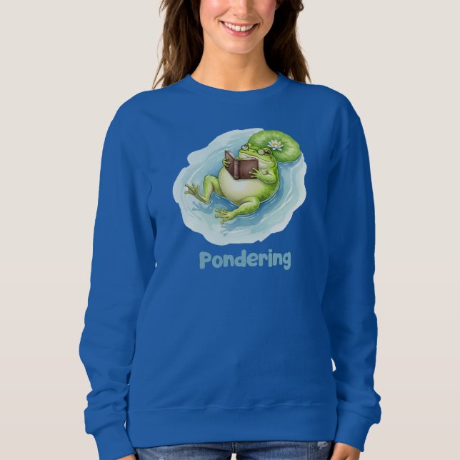 Sudadera Pondering Frog Reading Book  (Anverso)