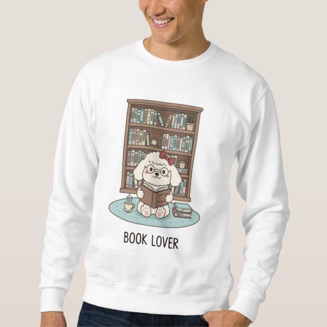 Sudadera Poodle Gusano de Libro Leyendo Café Ambiente Acoge (Anverso)