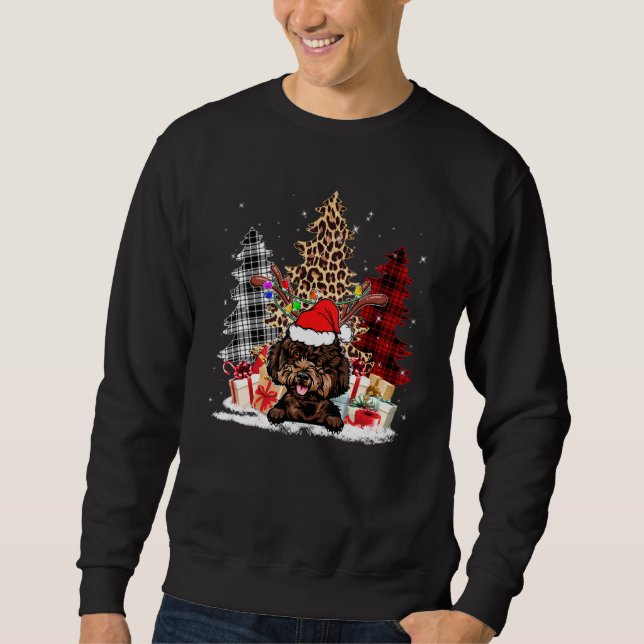 Sudadera Poodle Santa Hat Light Buffalo Plaid Leopard Xmas (Anverso)