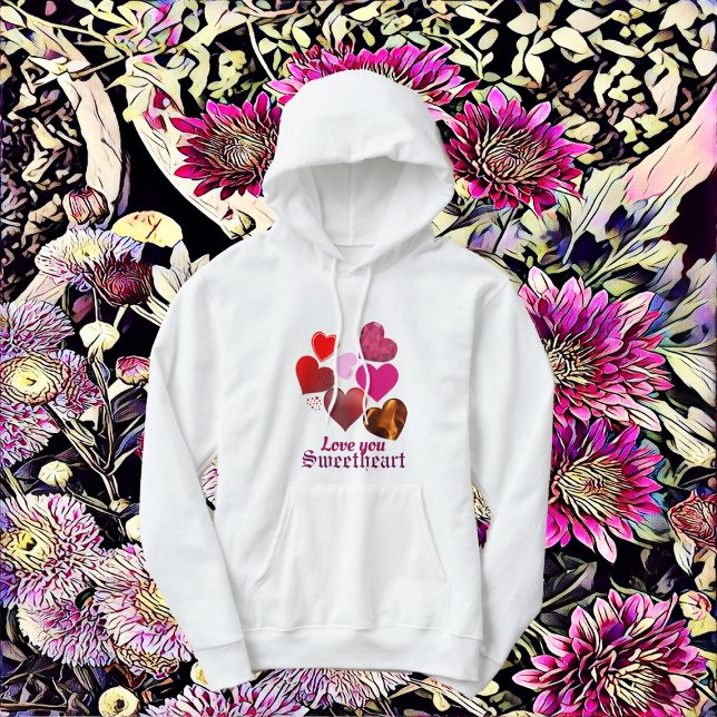 Sudadera Por sus corazones de barrido, cariño personalizado (For Her Sweeping Hearts Sweetheart Personalized Hoodie)