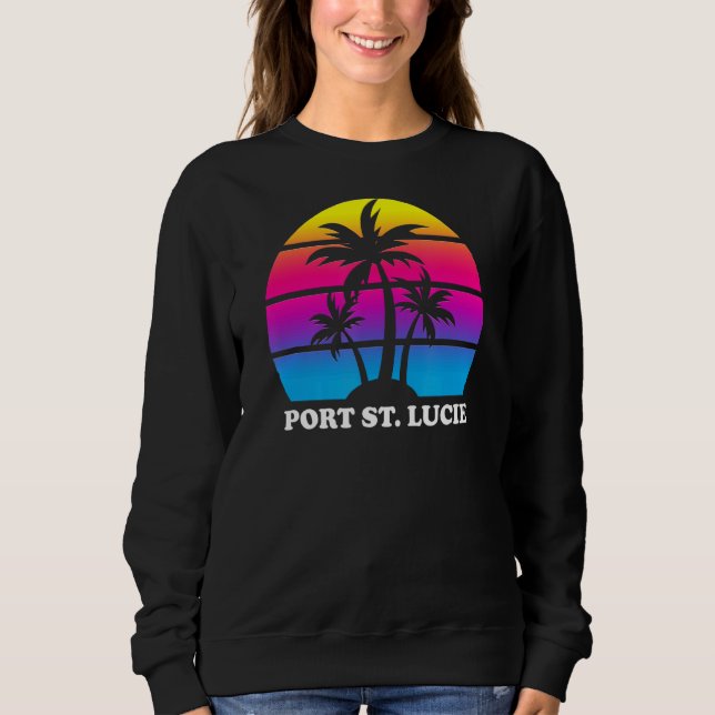 Sudadera Port St Lucie Florida Retro Palm Tree Sunset Vacat (Anverso)