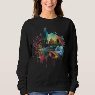 Sudadera Póster de Collage de Monumentos del Mundo Colorido