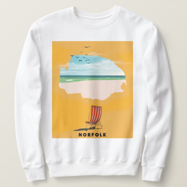 Sudadera Póster de viaje ilustrado del mapa de Norfolk (Anverso del diseño)