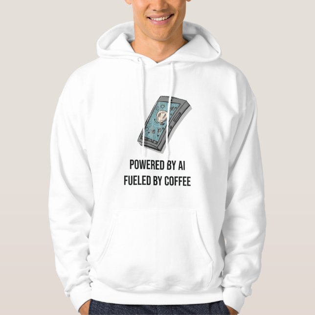 Sudadera Powered By AI Fueled By Coffee Hoodie - Tech Geek  (Anverso)