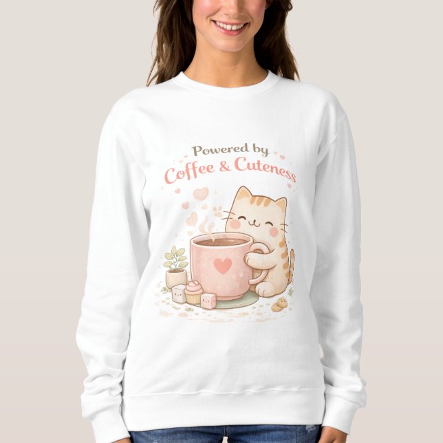 Sudadera Powered by Coffee and Cuteness Cute Kitty Cat Warm (Anverso)