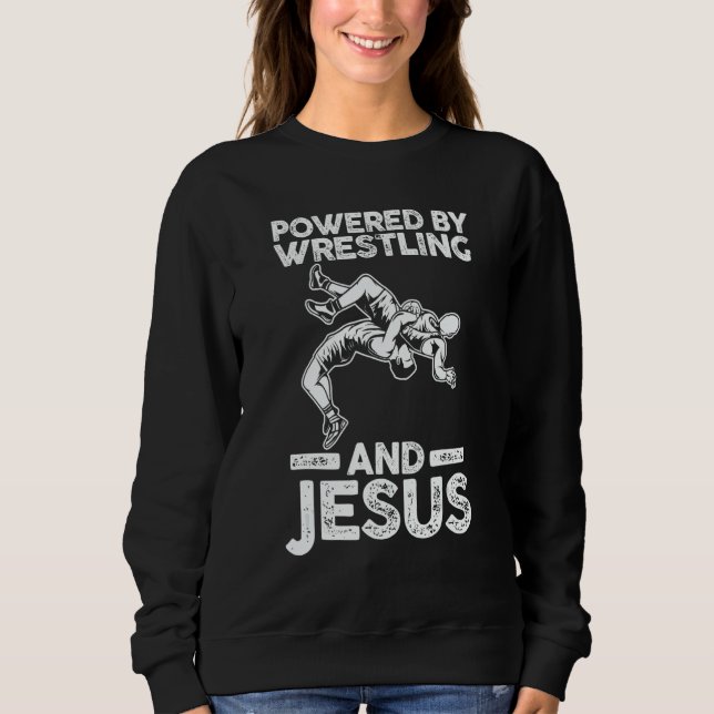 Sudadera Powered by Wrestling and Jesus (Anverso)