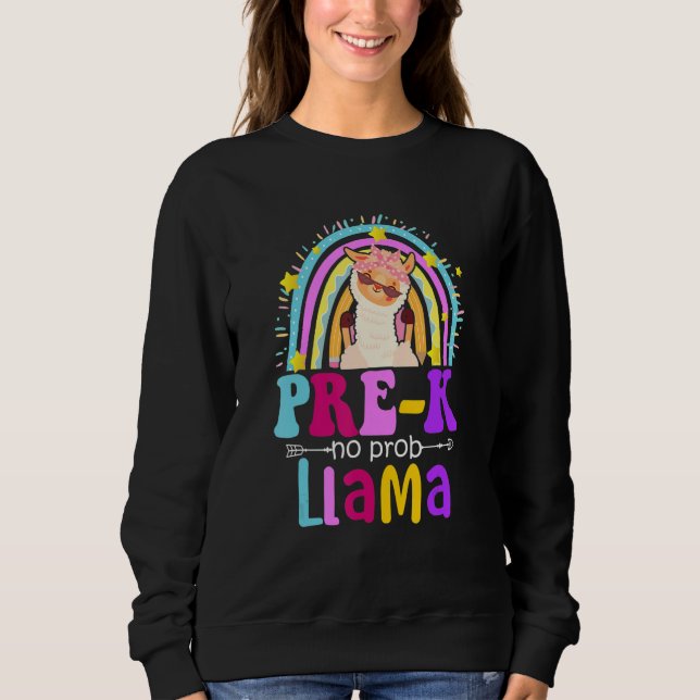 Sudadera Pre-k Teacher Rainbow No Prob Llama 100 Days of Sc (Anverso)