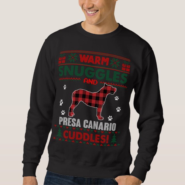Sudadera Presa Canario Dog Mascota Red Plaid Navidad Fea (Anverso)