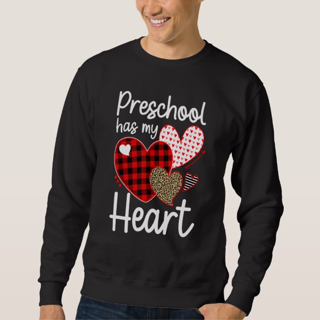 Sudadera Preschool Has My Heart Sweeties Leopard Plaid Hear (Anverso)