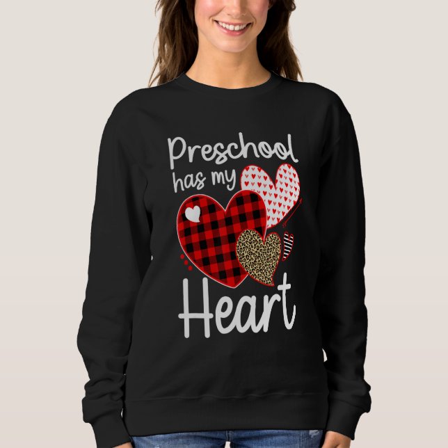 Sudadera Preschool Has My Heart Sweeties Leopard Plaid Hear (Anverso)