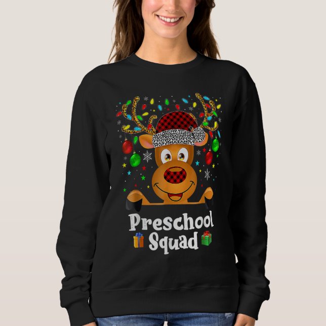 Sudadera Preschool Squad Teacher Plaid Reindeer Hat Santa C (Anverso)