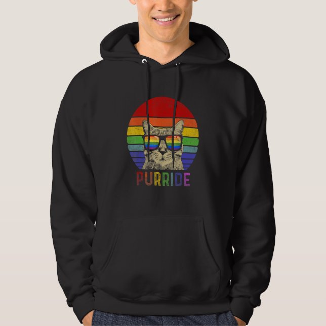 Sudadera Pride Cat Purride Gay LGBTQ Rainbow Flag Retro Sty (Anverso)