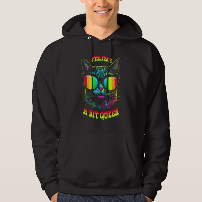 Sudadera Pride Month Feline Queer Cat Gay LGBTQ Rainbow Fla (Anverso)