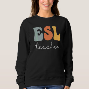 Sudadera Profesor De Esl Retro Groovy Vintage Feliz Primer