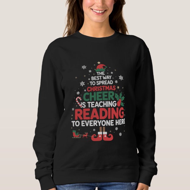 Sudadera Profesor de lectura Elfo de Navidad Alegría Navide (Anverso)