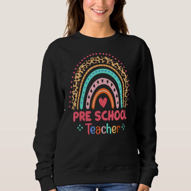 Sudadera Profesor de Preescolar Leopard Rainbow Teacher de  (Anverso)