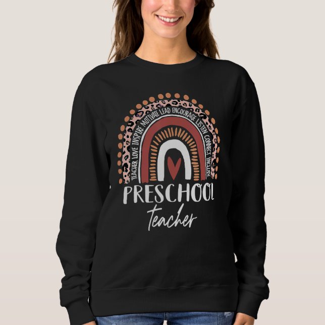 Sudadera Profesor de preescolar Rainbow Leopard vuelve a la (Anverso)