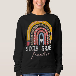 Sudadera Profesor de sexto grado Leopard Boho Rainbow