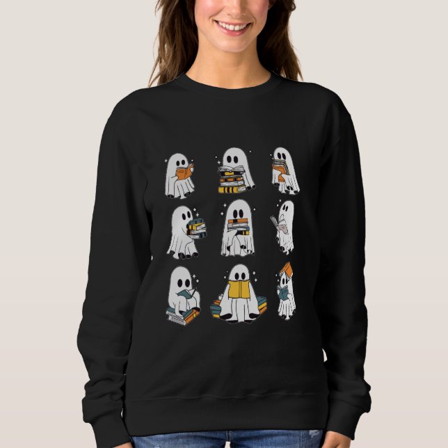 Sudadera Profesor retro Halloween Ghost Bookish Leer más Bo (Anverso)