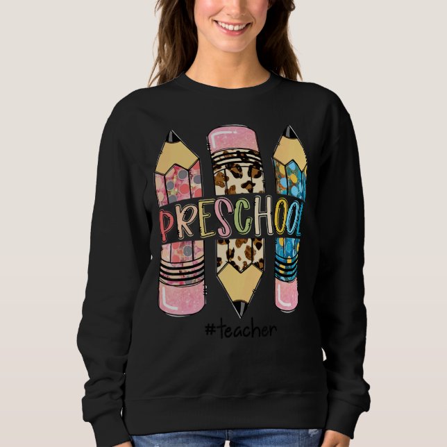 Sudadera Profesora de Preescolar Leopard Pencil Pre K Teach (Anverso)