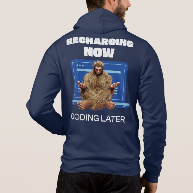 Sudadera Programador divertido de Bigfoot recargando código (Reverso)