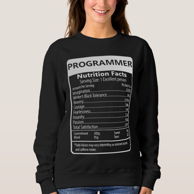 Sudadera PROGRAMMER Nutrition Facts Sarcastic Graphic (Anverso)