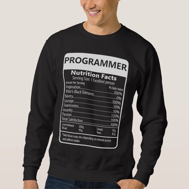 Sudadera PROGRAMMER Nutrition Facts Sarcastic Graphic (Anverso)