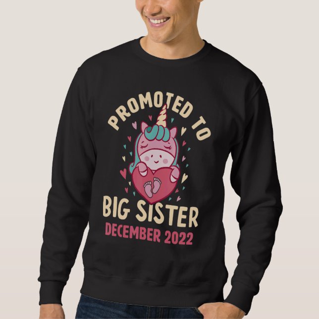 Sudadera Promoted to Big Sister December 2022 Unicorn Heart (Anverso)