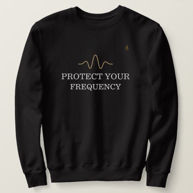 Sudadera PROTECT YOUR FREQUENCY – Minimal Gold Wave Energy  (Anverso del diseño)