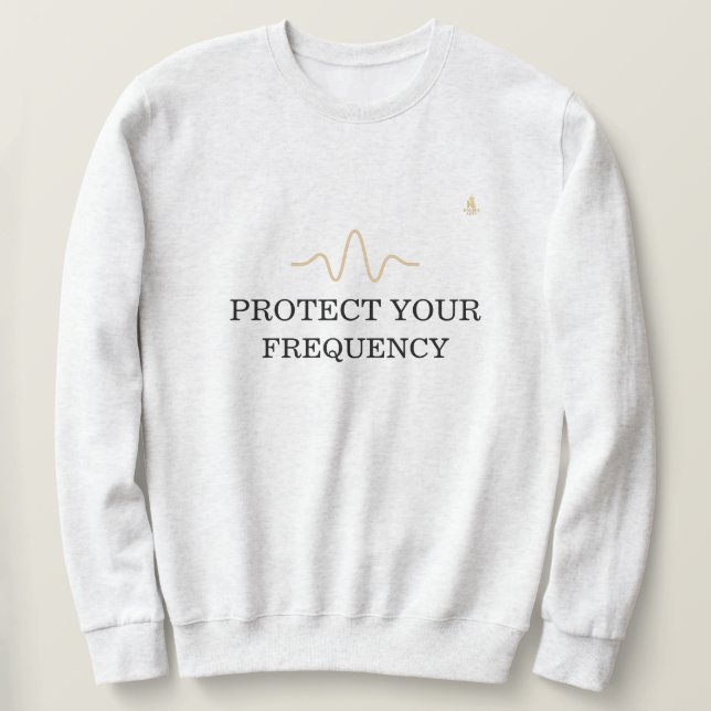 Sudadera PROTECT YOUR FREQUENCY – Minimal Gold Wave Energy  (Anverso del diseño)