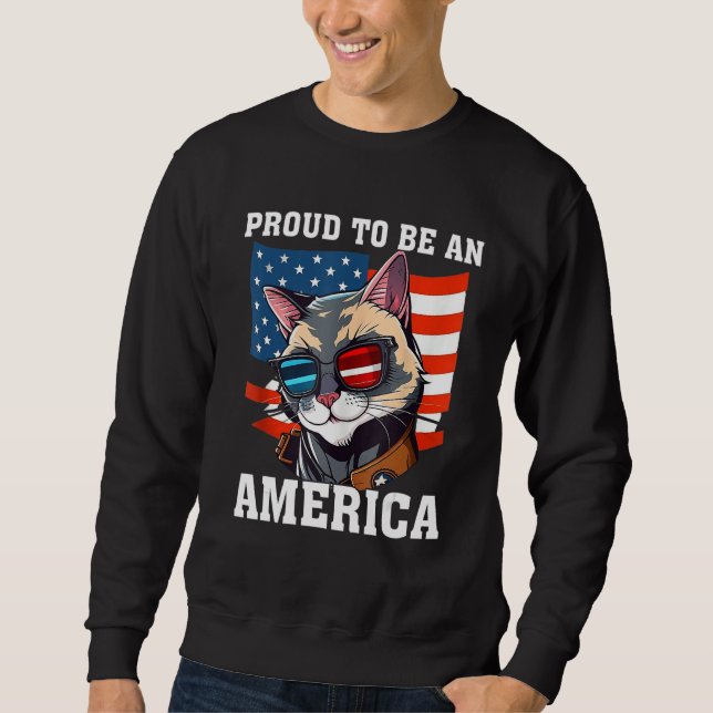 Sudadera Proud To Be An Americat Funny Cat American Flag 4t (Anverso)