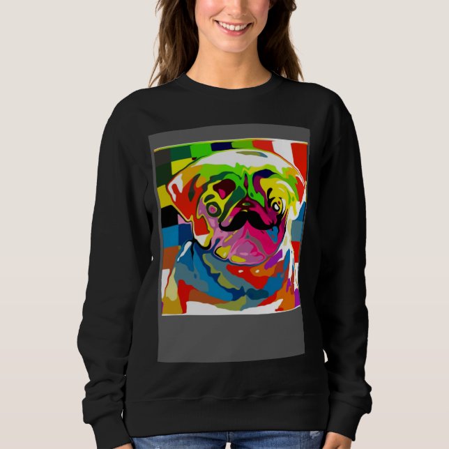 Sudadera Psychedelic Trippy Moustache Pug (Anverso)