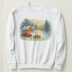 Sudadera Pueblo invernal navideño retro, montaña vintage