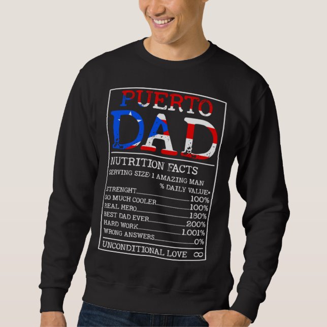 Sudadera Puerto Rican Dad Nutrition Facts  Puerto Rico Fath (Anverso)