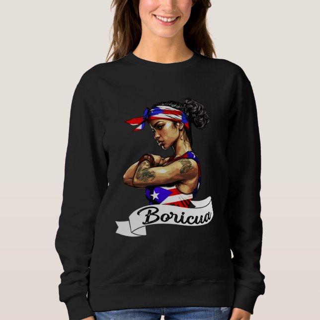 Sudadera Puerto Rican Girl Boricua Puerto Rico Flag Pride W (Anverso)
