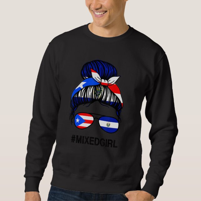 Sudadera Puerto Rico El Salvador Flag Puerto Rican Messy Bu (Anverso)