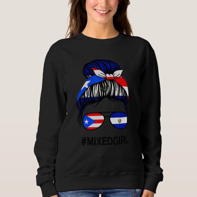 Sudadera Puerto Rico El Salvador Flag Puerto Rican Messy Bu (Anverso)