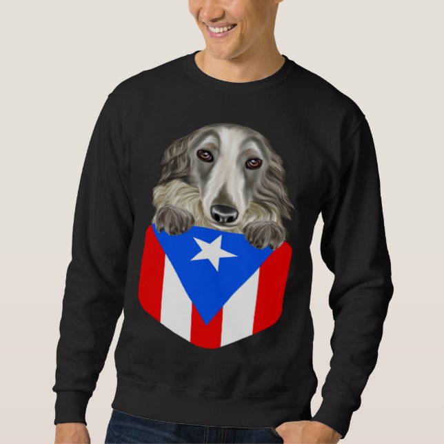Sudadera Puerto Rico Flag Borzoi Dog In Pocket (Anverso)