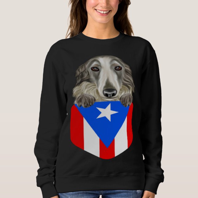 Sudadera Puerto Rico Flag Borzoi Dog In Pocket (Anverso)