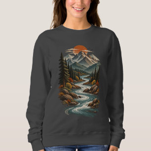 Sudadera Puesta de sol en el río de la montaña sinuosa
