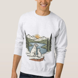 Sudadera Puesta de sol en lago de montaña con perro y gato