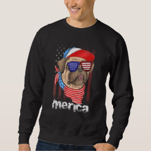 Sudadera Pug 4 de Julio Merica Hombres Mujeres USA Bandera