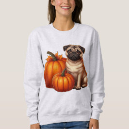 Sudadera Pug Adorable sentado junto a calabazas con otoño