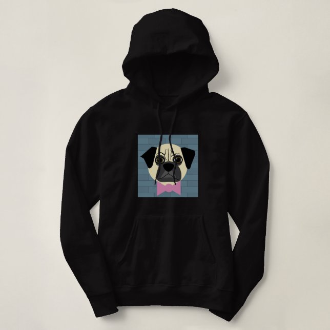 Sudadera Pug cervato, corbata rosa, ladrillo azul (Diseño del anverso)